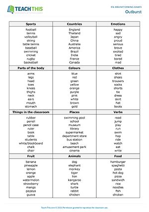 ESL Brainstorming Games .